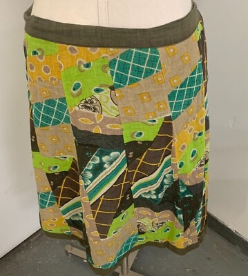 #ad Patchwork Medium Wrap Skirt Knee Length Lined Gypsy Hippie Boho Artsy Vintage $21.00