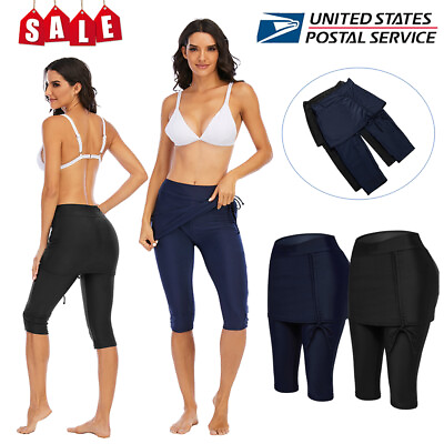 Women#x27;s Skirted Swim Capris Layered Swimming Skirt Leggings Swimwear Pants New $18.07