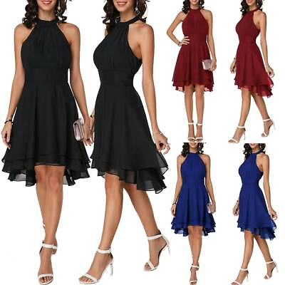 #ad Plus Size Womens Halterneck Chiffon Dress Ladies Evening Party Cocktail Dress $25.93