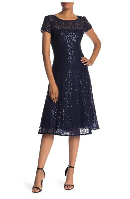 #ad Blue lace and sequin cocktail dress size 6 NEW $45.00