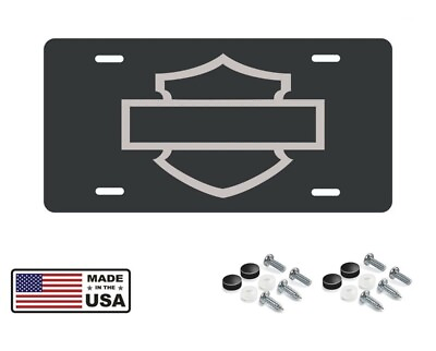 #ad #ad Harley Davidson Bar and Shield Gloss Black aluminum license plate Silver Logo $14.95