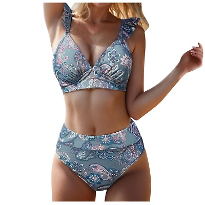 #ad Women Bikini Sets 2 Piece Swimsuit High Waisted Bottom Floral Print Ruffle $15.83