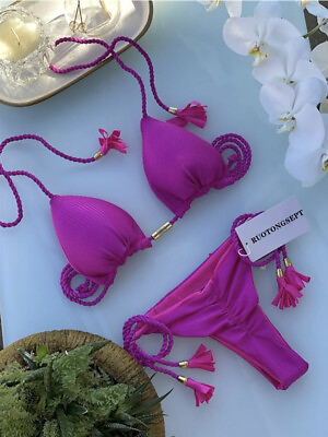 Womens Sexy Push Up Bikini Set Braided String Swimwear Ruched Thong Bathing Suit $14.99