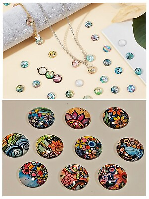 #ad #ad 10Pcs 25mm Glass Cabochons Whimsical Floral Boho For Jewelry Making US SHIPPER $12.95