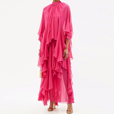 #ad Womens Sexy Cloak Dress Rose Red Dress Stand Neck Long Beach Dress Swing Skirts $146.85