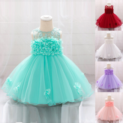 #ad Lace Girls Bridesmaid Flower Tutu Dress Sleeveless Baby Princess Party Dresses $30.96