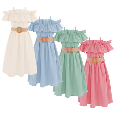 Girl#x27;s Dress Summer Beach Party Outfit Off Shoulder Casual Swing Ruffle Sundress $16.99