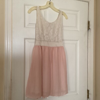 #ad Dress Juniors Sz XS Ivory Pink Sleeveless Lace Lining Mini $11.88