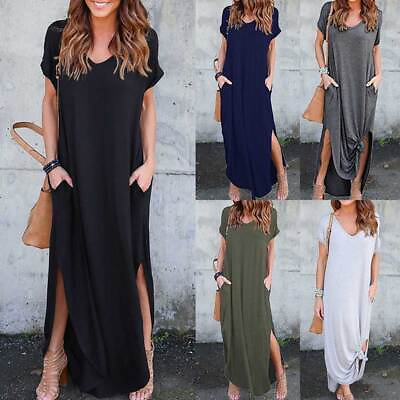 #ad Womens Summer T Shirt Long Maxi Dress Ladies Short Sleeve Summer Baggy Sundress $22.99