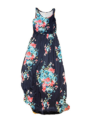 #ad Floral Navy Tank Maxi Dress Size Small $19.95