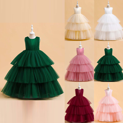 #ad Baby Girls Solid Mesh Sleeveless Tutu Dress Girls Evening Party Ball Gowns US $36.17
