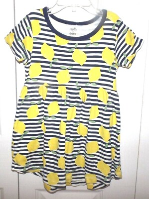 #ad Touched by Nature 4T girls dress short sleeve lemons striped organic cotton $8.00