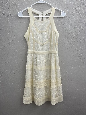 #ad NWTs Womens American Eagle Ivory Sleeveless Floral Cocktail Dress Size 6 $14.98