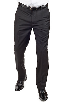 #ad Solid Black Dress Pants Slacks Breathable Tailored Slim Fit Flat Front AZAR MAN $34.95