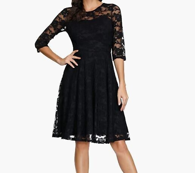#ad Black Lace Over Fit amp; Flare Cocktail Women Dress NEW Sz Med 3 4 Sleeve JASAMBAC $27.75