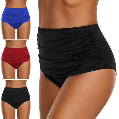 #ad Ladies Swimsuit Solid Color Swimwear Women Elastic Waist Beach Sexy High Waisted $15.09