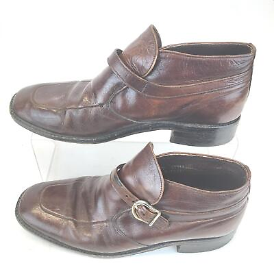Sears Chukka Easy Flex Ankle Leather Boots Brown Buckle Mens 8D Vintage $36.59