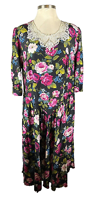 #ad Vintage S.L. Fashions Floral Cottage Core Maxi Dress Plus Size 3X Prairie Lace $30.00