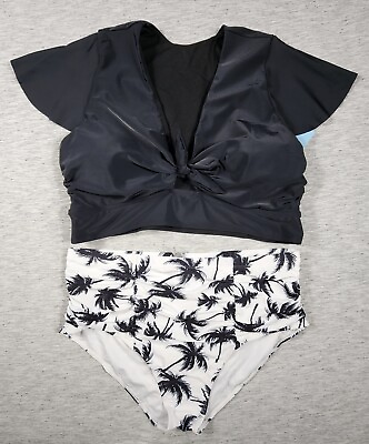 #ad Plus Size Bikini Set High Waisted Swimsuit Short Sleeve Tummy Control Womens 22W $29.00