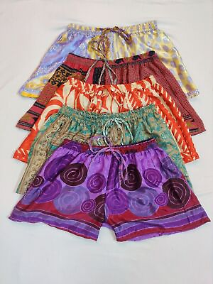 #ad #ad Lot of Indian Recycle Silk Sari Boho Short Pockets Bohemian Gypsy Multi Shorts $449.99