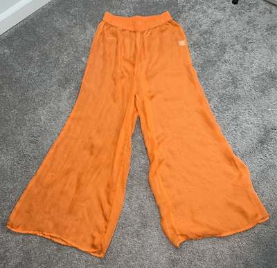 #ad Women’s Orange Semi Sheer Wide Leg Pants Beach Vaction Swim Cover Large $44.99