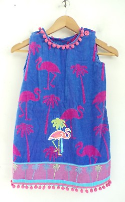 #ad NEW Girls Beach Cover Up Blue Pink Flamingo Palm Tree Summer Towel 6 8 One Size $19.20