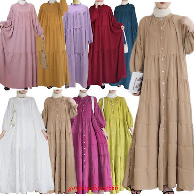 #ad Dubai Long Sleeve Maxi Dress Abaya Muslim Women Kaftan Robe Islamic Party Gown $34.18
