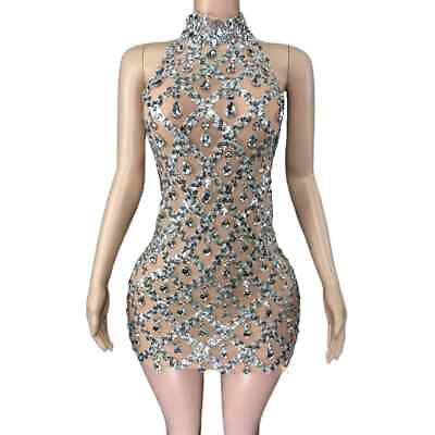 #ad Sequins Crystals Short Dress Sexy Sleeveless Women Evening Birthday Dress Show $102.79