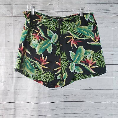 Catalina Womens Cover Up Shorts Sz Large Black Green Floral Zips $10.49