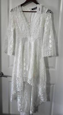#ad Women#x27;s White Lace Maxi Dress 3 4 Lenght Sleeve $25.99