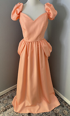#ad #ad Vintage Pink Peach Pull Sleeve ILGWU UNION BOHO PROM EVENING GOWN DRESS $69.99