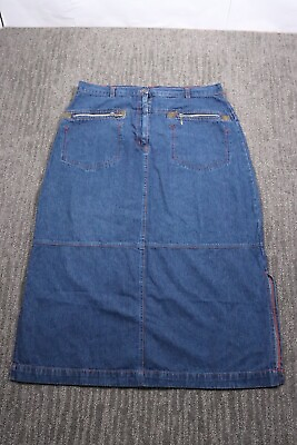 #ad Vintage 90#x27;s Denim Skirt Long Straight Zip Pocket Front Women#x27;s 20 Heavy Stitch $34.77