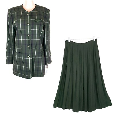 #ad Jacqueline Ferrar Women Skirt Sets Button Front Check Green Size 10 NWT $79.87
