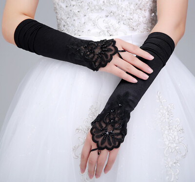 Fingerless Long Gloves Elbow Length Satin Gloves Opera Evening Party for Women $5.98