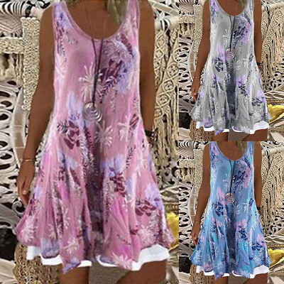 #ad Floral Dress Sun Dresses Dress Summer Holiday Boho Dress Ladies Beach Dress $20.31