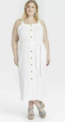 #ad #ad NEW White Plus 2X 20 22 Stretchy Sleeveless Belted Sun Dress Pockets AVA amp; VIV $15.00