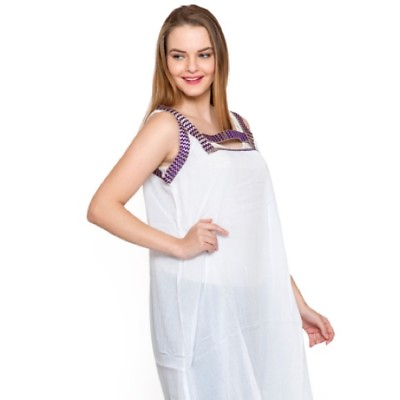 Womens White Purple 100% Cotton Swim Top Cover Up Tunic Size Medium Beachwear $16.99