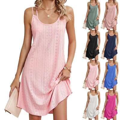 #ad Summer Women Basic Casual Sleeveless Dress Beach Maxi Sundress A Line Mini Dress $12.41