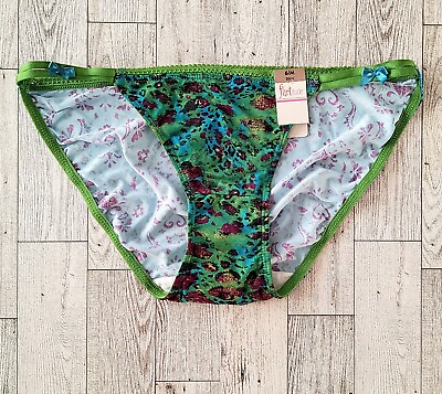 #ad FLIRTITUDE Rare Smooth Ocelot Arabesque Bows M Vintage String Bikini Panties $42.50