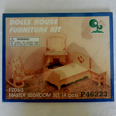 Doll House Wooden Furniture DIY ONE Kit to assemble Master bedroom ONLY $16.95
