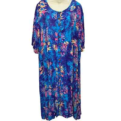 #ad Vintage Kimberley#x27;s Travels Tie Dye Midi Dress Size XL Button Front Short Sleeve $26.21