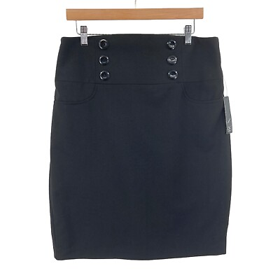 #ad BCX Short Skirt Business Womens Size 13 Black Pockets Vented Buttons Back Zipper $23.19