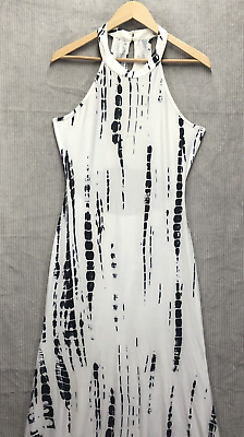 #ad #ad Unbranded Maxi Dress Halter M White Dark Gray Sleeveless Long Flowing $14.04