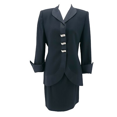 VTG ilie Wacs Skirt Suit Black Rhinestone Blazer Size 8 MADE IN USA $82.99