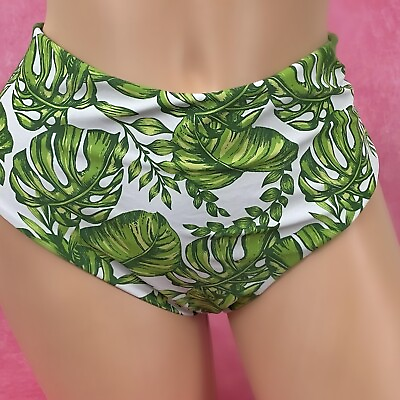 #ad Zaful Swim Bikini Bottoms Tropical Lime Green Palm Floral Bohemian Women#x27;s XL $7.12