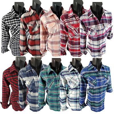 Flannel Plaid Shirt Womens Soft Pockets Pin Up Sleeves Regular and Plus Size Fit $20.95