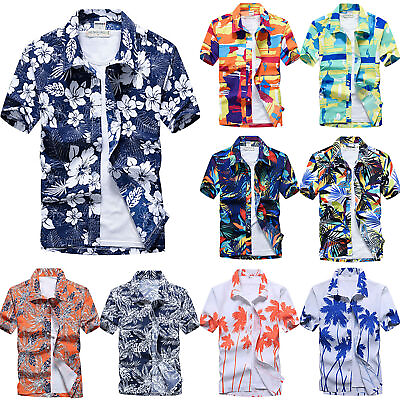 Men#x27;s Hawaiian Shirts Summer Holiday Beach Casual Aloha Party Button Down Shirt $16.14