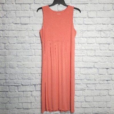 #ad J Jill Maxi Dress Large Petite Tank Coral Side Slit Stretch Pleated Pink Long $27.95