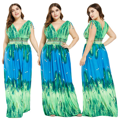 Plus Size Women Floral Print Boho Holiday Party Beach Summer Long Maxi Dresses $24.05