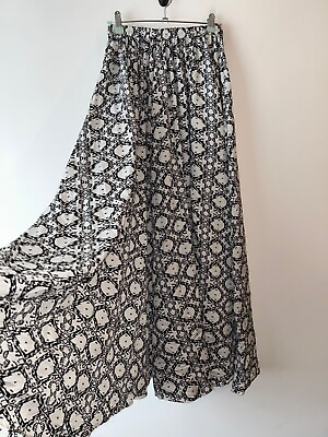 #ad Vintage Bohemian Skirt Long White Black Geometric Full One Size Gypsy Boho Retro GBP 15.99